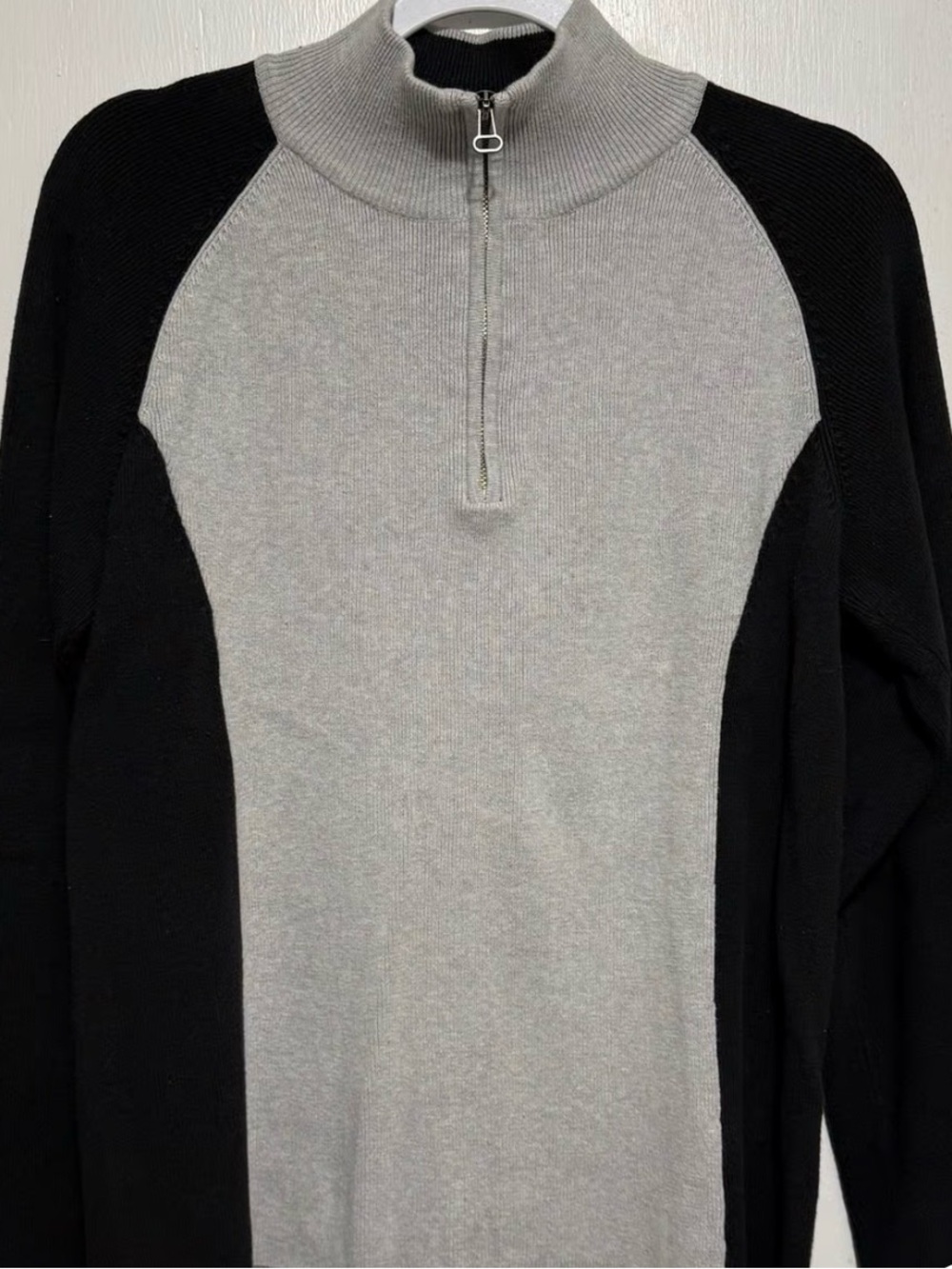 Vintage 90’s Ralph Lauren Men’s Black & Gray Half-Zip large Sweater